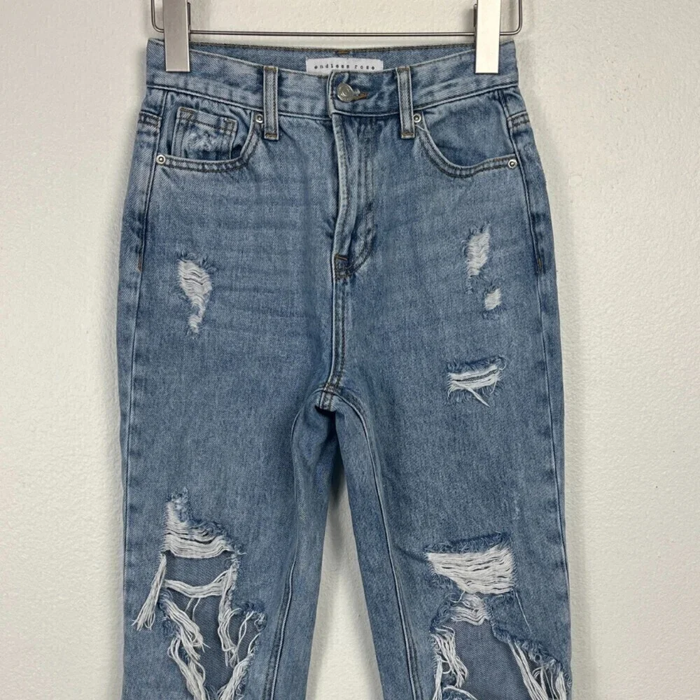 Endless Rose Women's Size 25 Distressed High Rise Denim Cotton Festival Mom Jean
